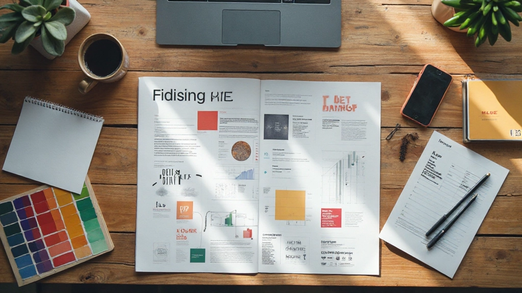 Kleurenpalet en designsamples op werktafel met notitieblok